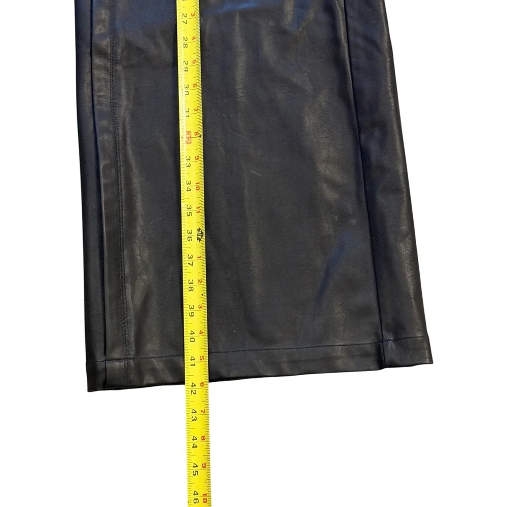 Handless Inc Black Faux Leather Wide Leg‎ Pants High Waisted Seam Detail Size L
